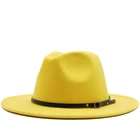 Модная мужская и женская шляпа с Широкими Полями Фетровая шляпа из шерсти Формальные вечерние джаз шляпа Федора с ремешком и пряжкой, желтыйоранжевыйжелтыйПанама