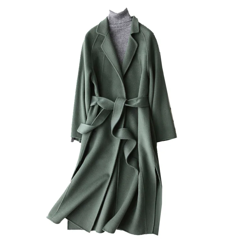 Шерстяное пальто YKPIAPIA однотонное двухстороннее ручной работы из 100% Ланы с