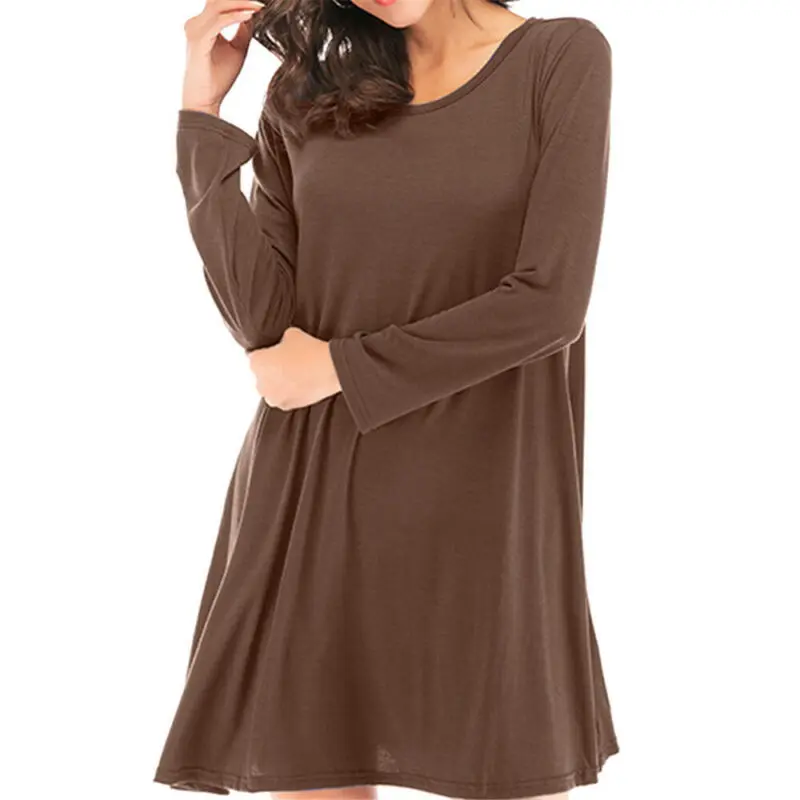 

Womens Long Sleeve Plain Short Dress Slim Casual Holiday Shirt Dresses Autumn