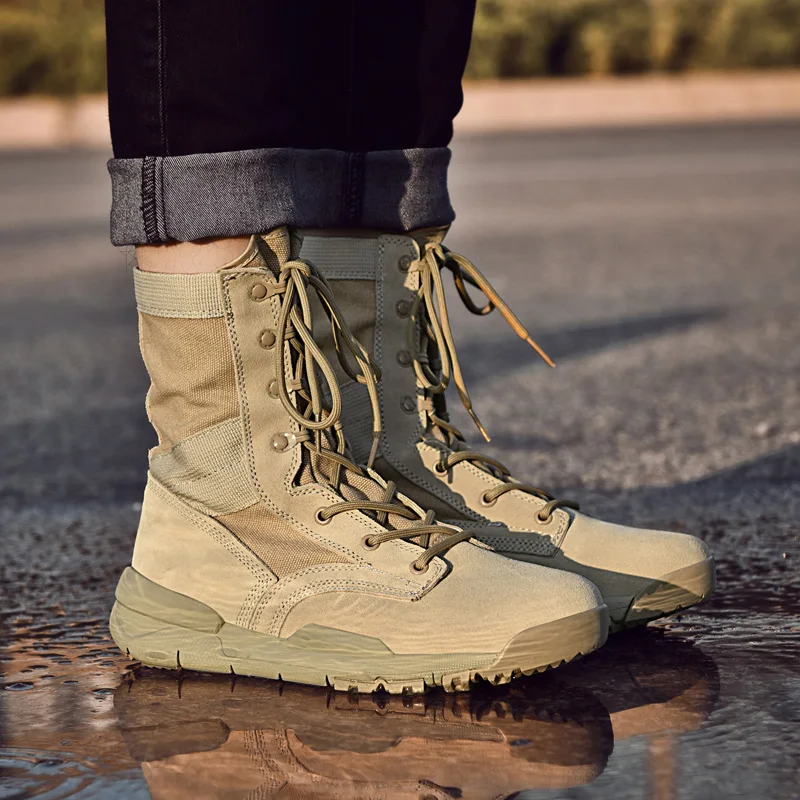 

New Arrival Military Boots For Men Khaki Tactical Boots Mens Top Quality Men Military Shoes Large Size Army Combat Men Boots