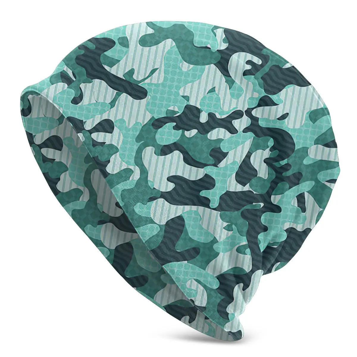 

Green Camouflage Pattern Beanies Pullover Cap Comfortable , Adult Men's Woman Knit Hat