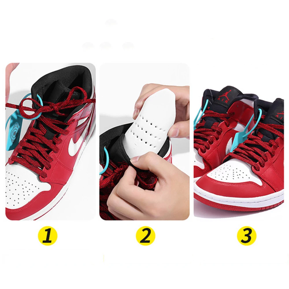 

Hot new 1pair Shoes Shields for Sneaker Anti Crease Wrinkled Fold Shoe Support Toe Cap Sport Ball Shoes Head Care Stretcher Pads