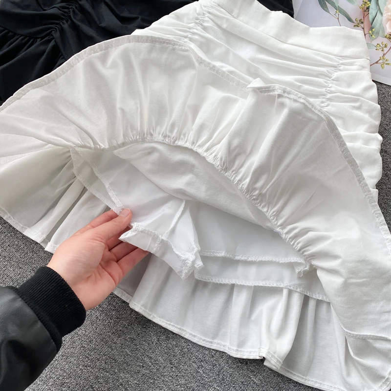 

Women Fashion Ruffles Skirt Design Elegant Solid Ruched A-line Skirts Summer Korean A-line Sexy Streetwear Mini Skirt