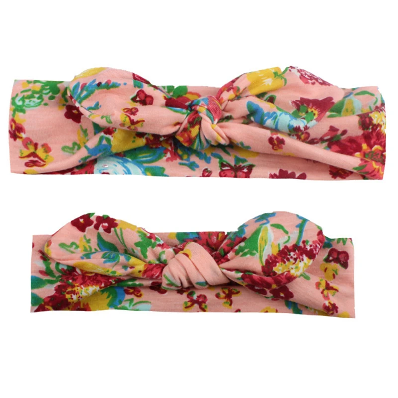 

2Pcs/Set Mom & Baby Headbands Mother Baby Turban Mom Daughter Rabbit Ears Hairbands Floral Print Parent-Child Hair Accessories