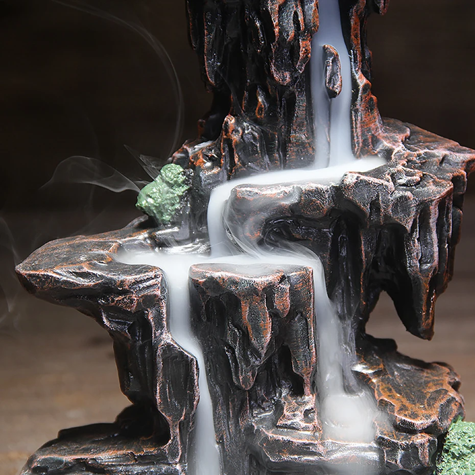 

Waterfall Incense Burner Mountains River Fountain Backflow Aroma Smoke Censer Holder Office Home Unique Crafts+50 Incense Cones