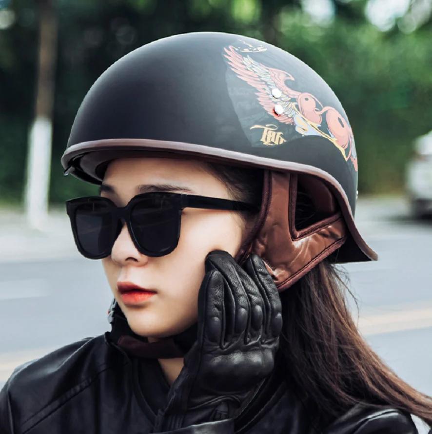 Girl Motorcycle Helmet Moto Jet Square Flag Black Red Blue Size XS-XL Man Women Electric Vehicle Bicycle casco moto | Автомобили и