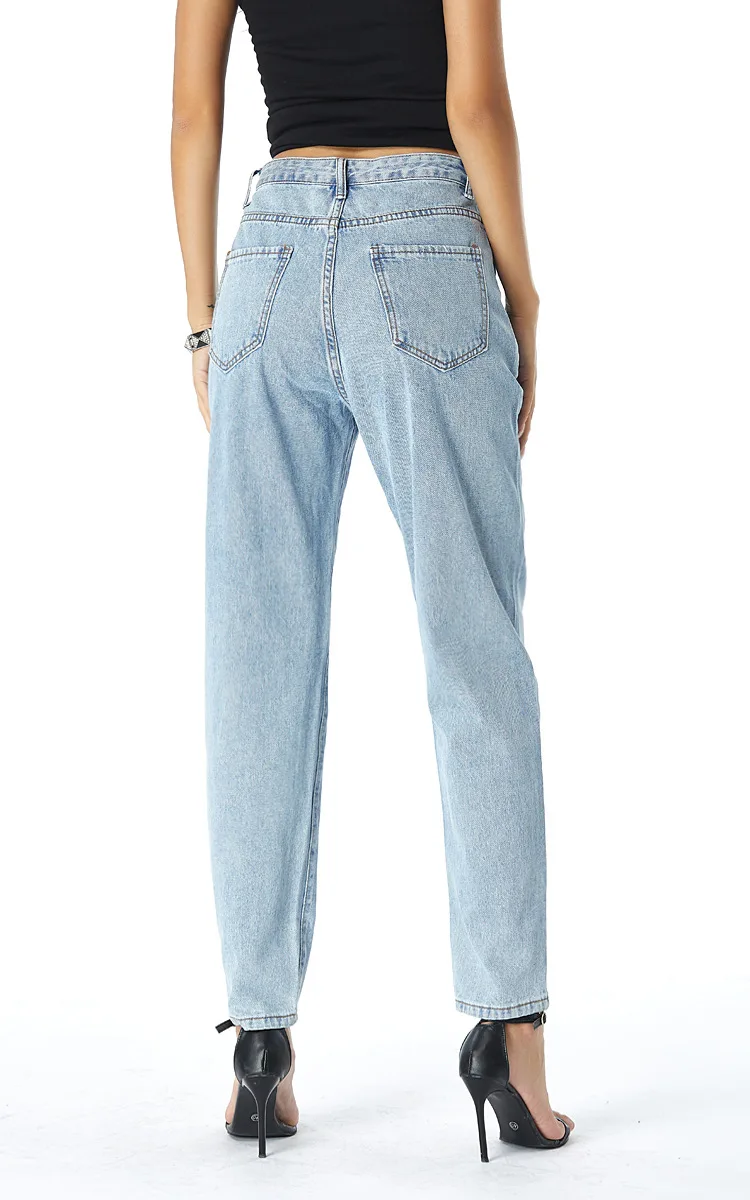 

2020 New Arrivals Woman High Waist Ladies Jeans Loose Blue Solid High Street Denim Skinny Stright Pants