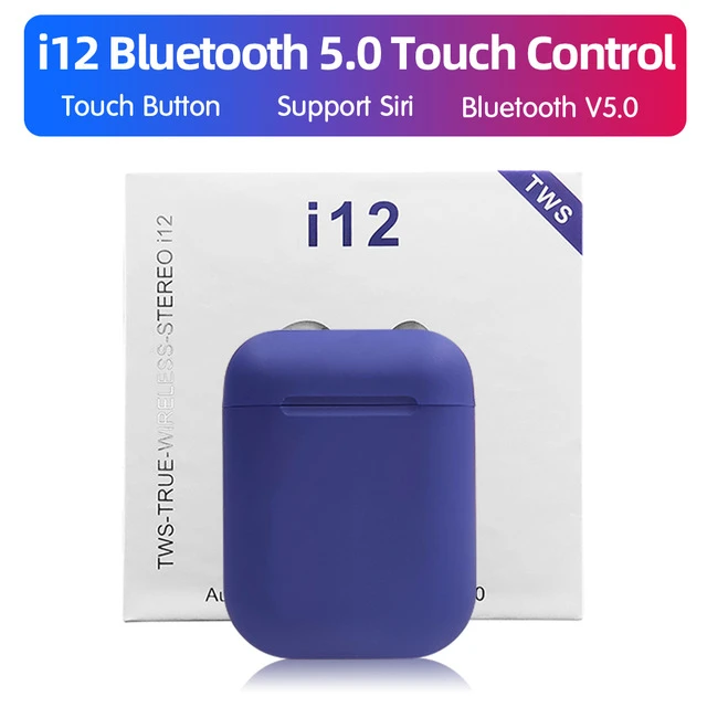 i12 Navy blue box Беспроводные наушники с Bluetooth 5,0, оригинальные наушники Macaron i12 TWS, сенсорная стерео гарнитура, спортивные наушники для смартфона - Цвет: i12 Navy blue box