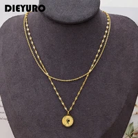 dieyuro 316l stainless steel vintage portrait pendant 2 layer metal necklace fashion lady basic elegant jewelry accessories gift