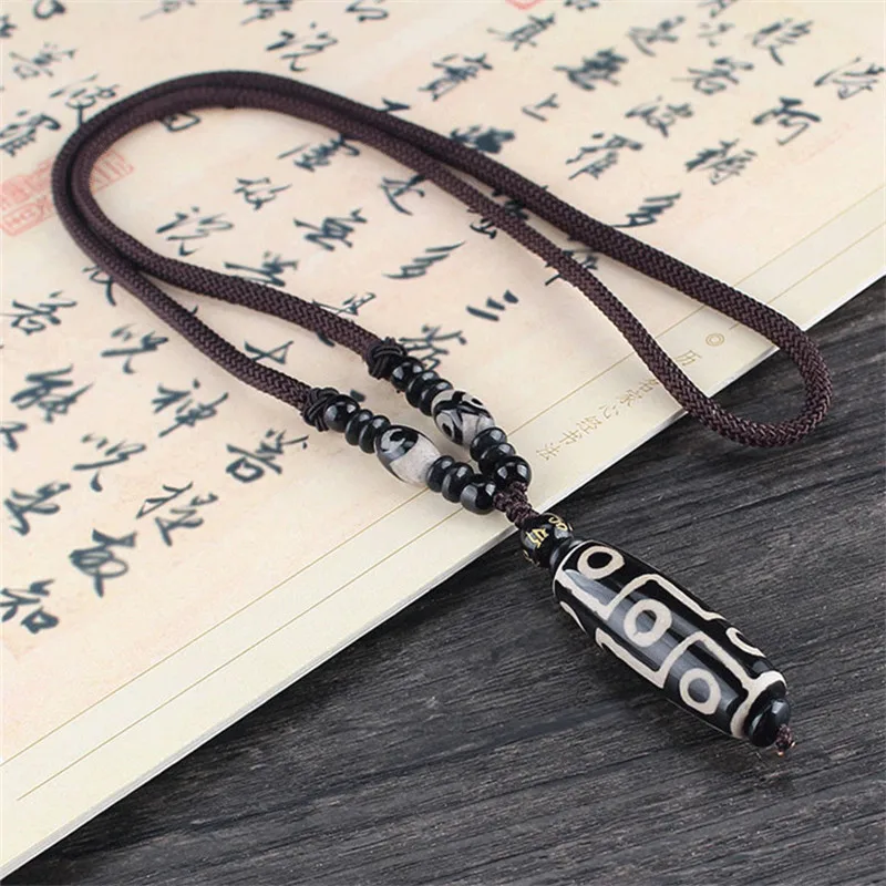 Nine Eye Tibet Dzi Pendant Drop Choker Nacklace Natural Stone Materials Fashionable Style Heaven Bead Bring Good Luck | Украшения и