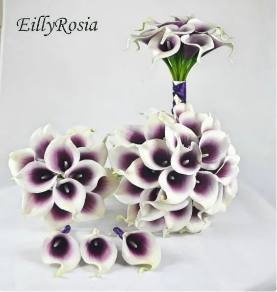EillyRosia Calla Lily Purple Bridal Bouquet Bridesmaid Holding Flowers Artificial Wedding Bouquet Collection Set Ramos de Novia