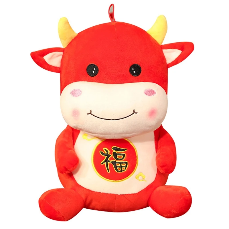 

Chinese New Year Animal Plush Red Cattle Doll Cow Lucky Doll Stuffed Animal J2HD