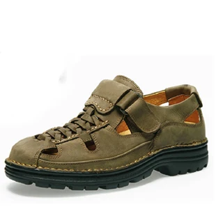 Men 100% Cow Genuine Leather Outdoor Fashion Flats Lightweight Comfortable Breathable Walking Sneakers Sandals | Обувь