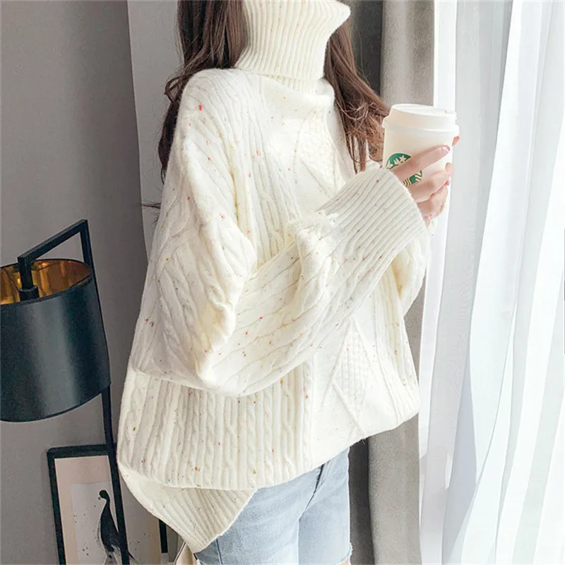 

Long Sleeved Sweater Women's Autumn And Winter 2020 New Loose Lazy High Neck Pullover Pure Color Twist Knit Sweater Top C269