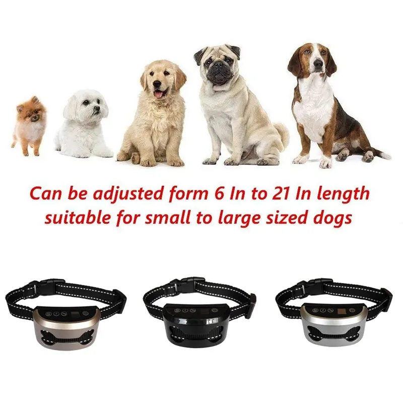 

Waterproof Stop Barking collar Large beep Sound Ultrasound Harmless Shock with USB Rechargeable Dog training Collar