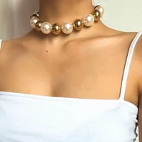 punk exaggerated large gold color beads retro imitation pearl beaded clavicle chain short necklace womens fashion jewelry