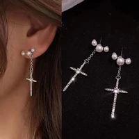 diamond cross stud earrings for women new 2021 trend korean syle pearl earrings grunge for girls fashion jewelry wholesale