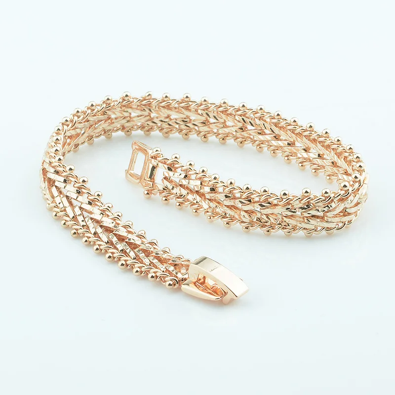 Мужские и женские узорчатые браслеты FJ цвета розового золота 585 пробы с резьбой