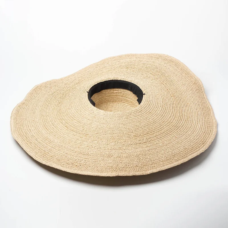 

Woman Fashion Super Large Brim 26cm Raffia Hats Beach Anti-uv Sun Protection Foldable Straw Cap Oversized Collapsible Beach Hat