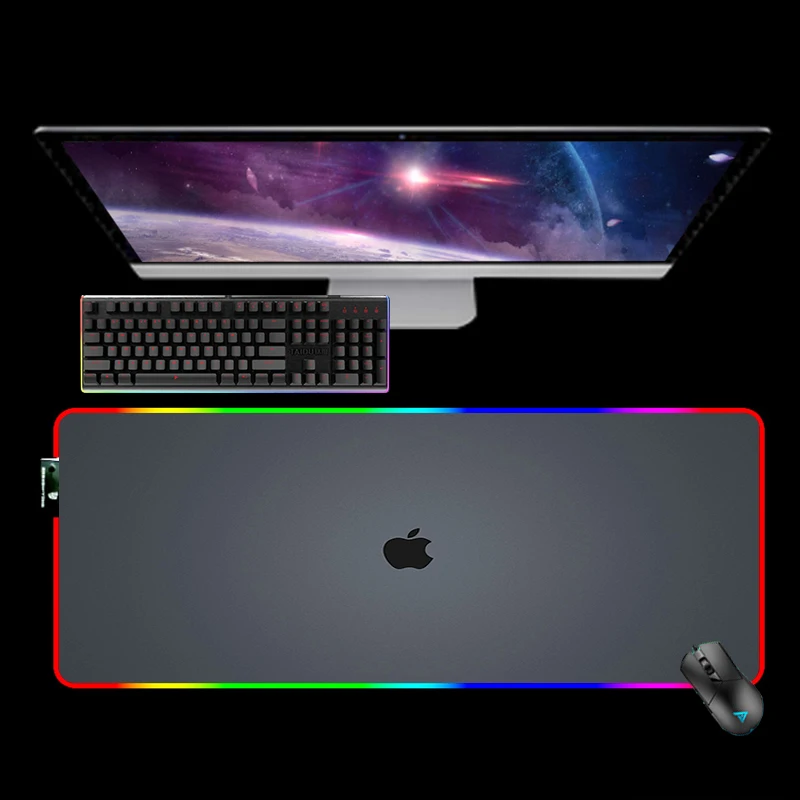 

RGB Gaming Mouse Pad XXL Mousepad Keyboard Desk Carpet Game Rubber No-slip LED Mouse Mat 900x400x4mm Tapis De Souris Apple Logo