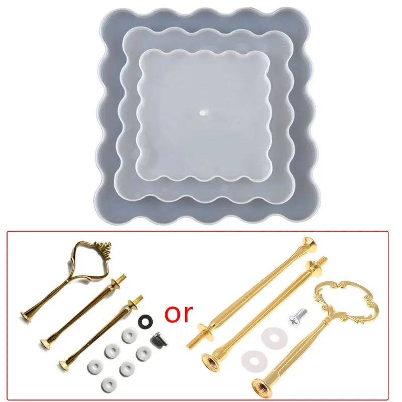 

3 Tier Irregular Square Cake Fruit Food Disc Big Plate Stand Resin Casting Mold 85LB