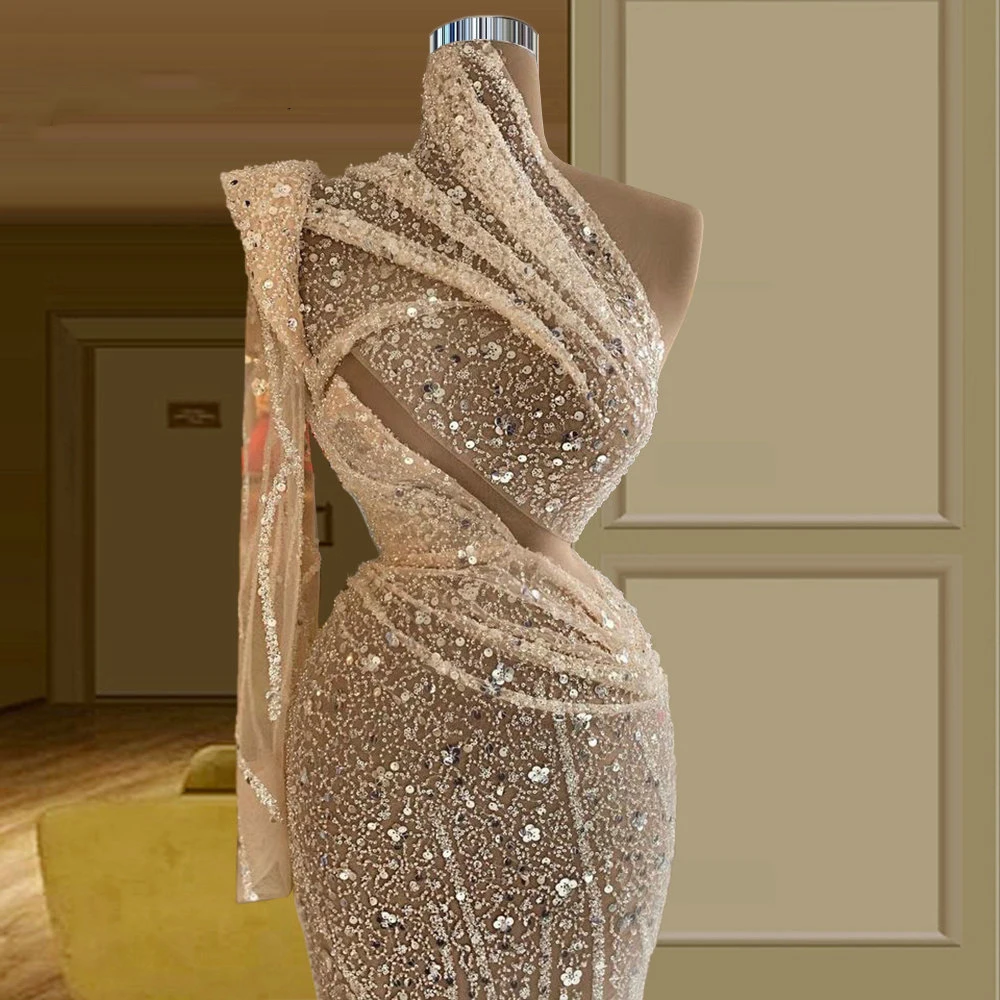 

YILIBER Evening dresses 2021 vintage vlack pearls long sleeves evening gowns beading prom dresses for women short dresses
