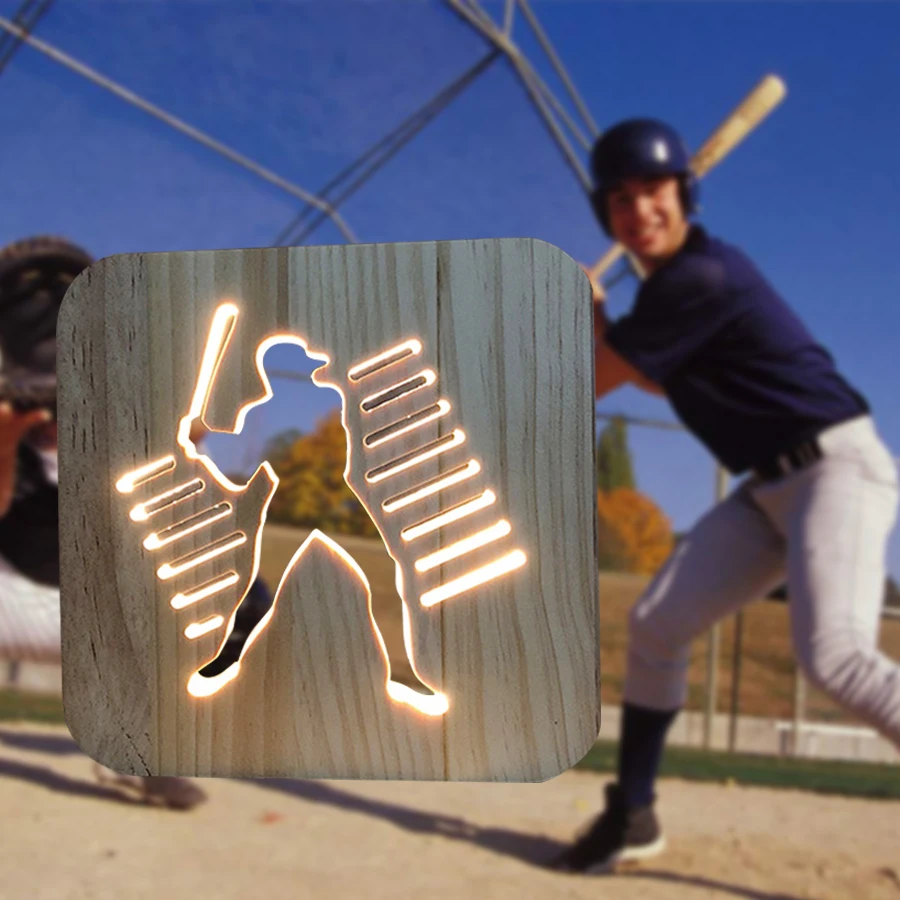 3D бейсбольный деревянный резной ночной Светильник СВЕТОДИОДНЫЙ игровой лампада