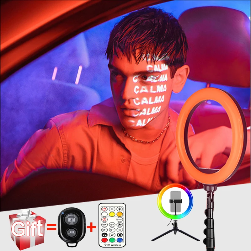

26cm rgb LED Ring Light with1.6/2.0M Light Ring Stand streaming Dimmable 10" Selfie Ring Lamp with Phone Clip for Youtube Makeup
