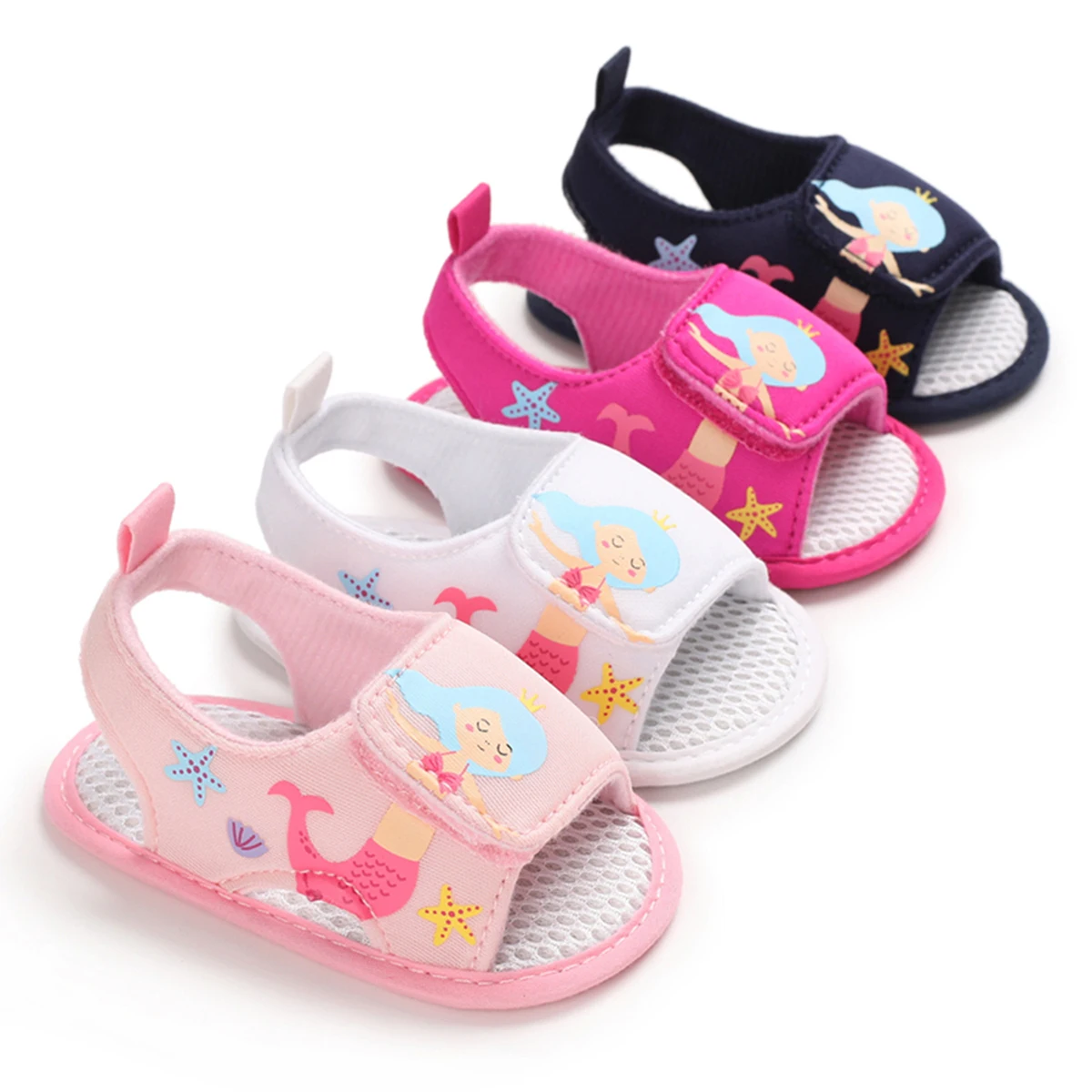 

2020 Baby First Walkers Infant Toddler Girls 0-18M Cartoon Fish Shoes Breathable Soft Shoes Mesh Bottom Cute Shoes