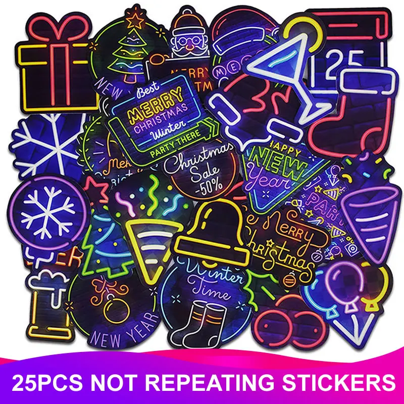 Christmas 25pcs 25 шт./упак. Рождество Стикеры s Водонепроницаемый ПВХ масштабных дорожных чемоданов, катания на мотоцикле "сделай сам" бутылка для воды забавные Стикеры Детские Классические игрушки - Цвет: Christmas 25pcs