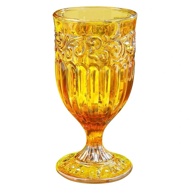 

Amber Wine Glasses Goblets Beverage Water Juice Cups Glass Relief Goblet Vintage Pressed Pattern Wine Glass Wedding Goblet 10oz