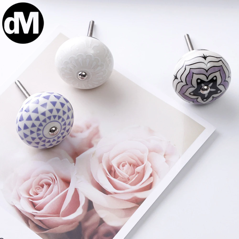 

DM 2pcs/Set Round Ceramic Cabinet Pulls European Furniture Door Handle Wardrobe Cupboard Drawer Head Printed Diameter 40MM 2021