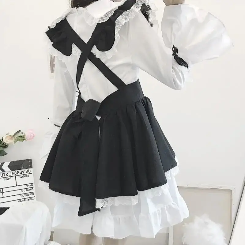 

New Gothic style Vintage Maid Lolita Dress Peter Pan Collar Two-Piece Suspender Dress Costume Party Dress