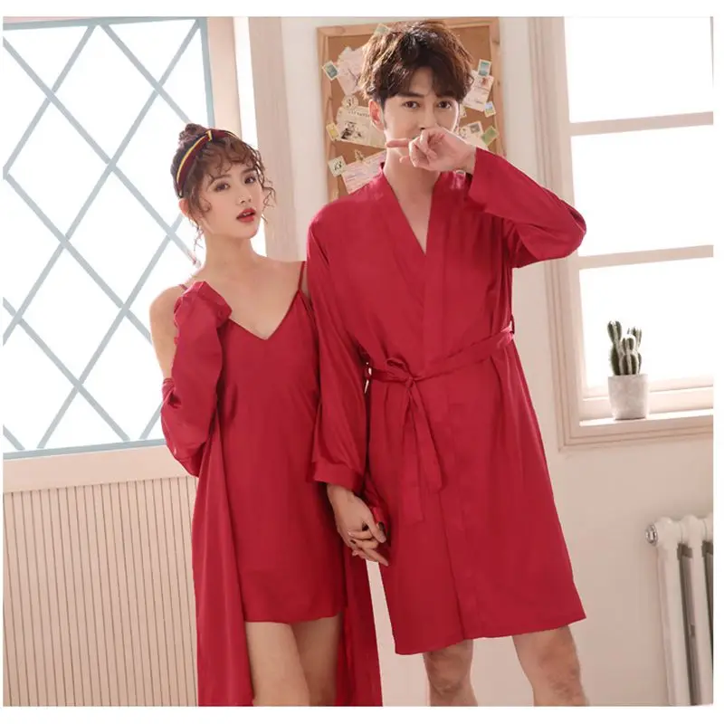 Пара халаты пижамы сексуальные Модная ночнушка кимоно халат для мужчин и женщин