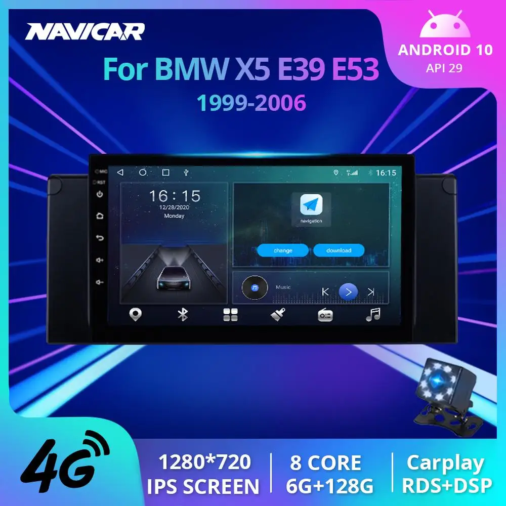 2Din Android 10 Автомобильная магнитола для BMW E39 X5 E53 1999-2006 автомобиля Multimidia видео плеер