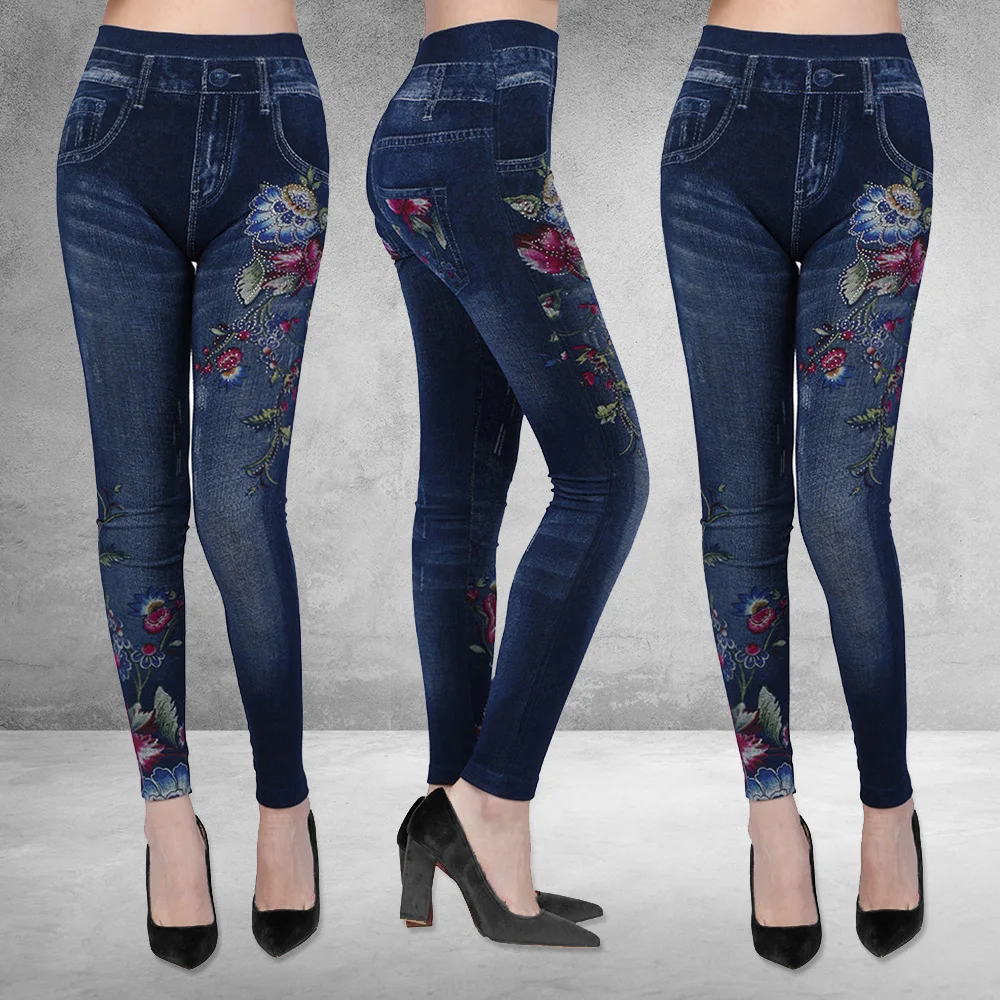 Женские леггинсы с высокой талией повседневные облегающие цветочным принтом и