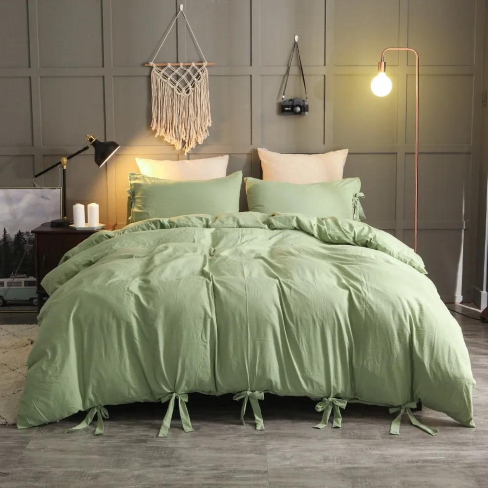 

American style bedding set Lacing duvet cover set 2 or 3pcs/set Green Bed linen set EU, US queen bedclothes pillowcase 228*228cm
