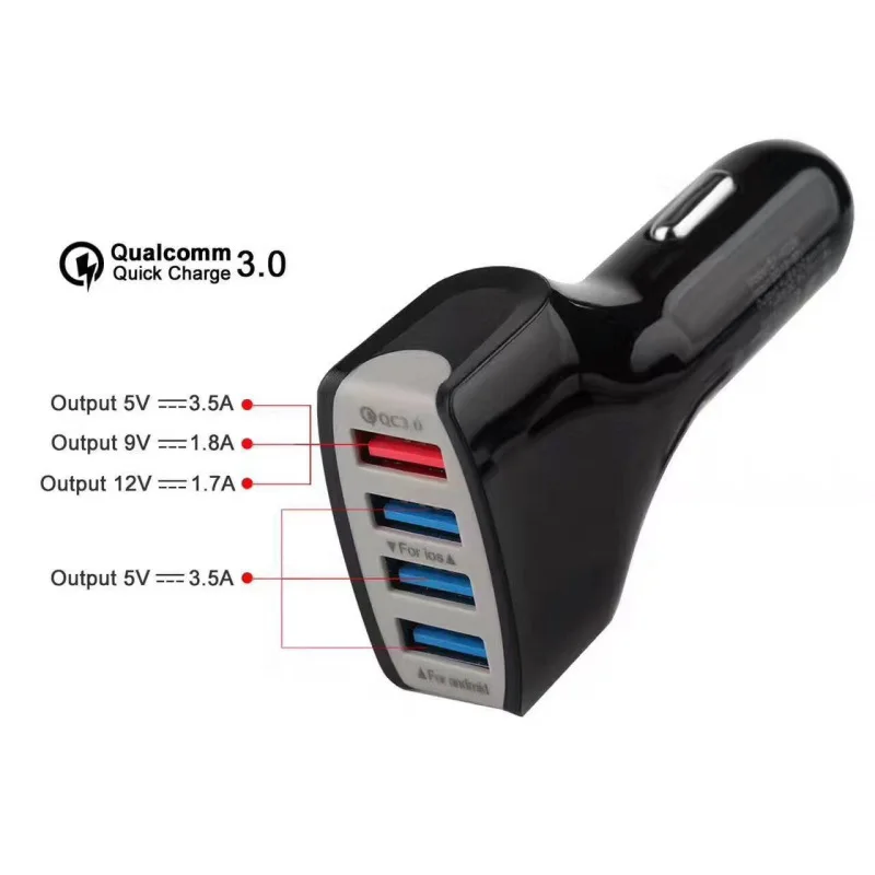 Car USB Charger Quick Charge 3.0 Mobile Phone 4 Port Fast For Xiaomi mi 9 Huawei P30 | Мобильные телефоны и аксессуары