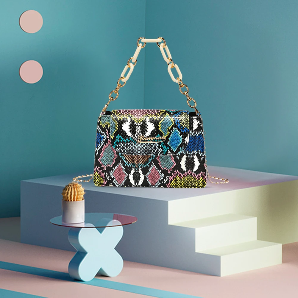 

Модная женская сумка-мессенджер через плечо из искусственной кожи со змеиным принтом, повседневная женская мини-сумка на цепочке, сумочки