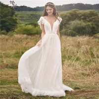 beach wedding dresses simple v neck backless pleats a line country bridal gowns lace vestido de noiva cheap