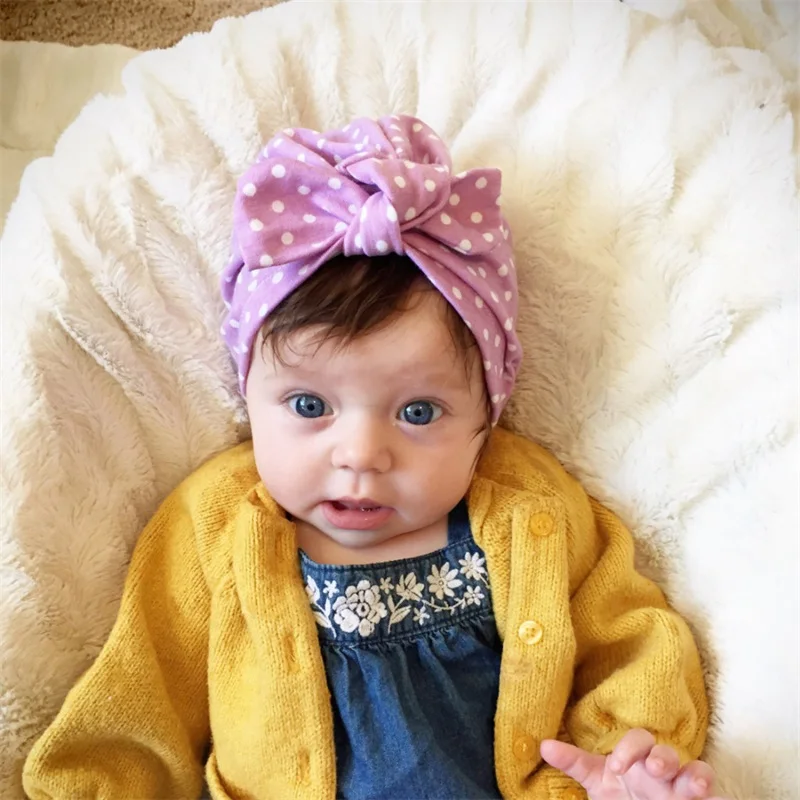 

European And American Baby Cotton Hooded Hat Newborn Polka Dot Bowknot Hooded Hat Bohemian Style Children's Casual Hat