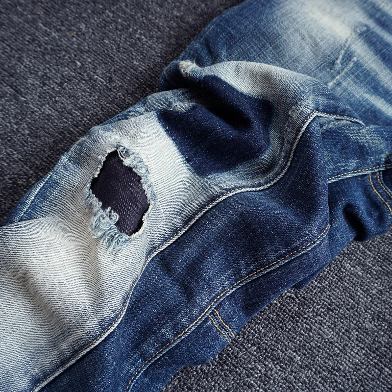 

Italian Style Fashion Men Jeans High Quality Camouflage Pocket Spliced Designer Ripped Jeans Homme Streetwear Hip Hop Jeans Men