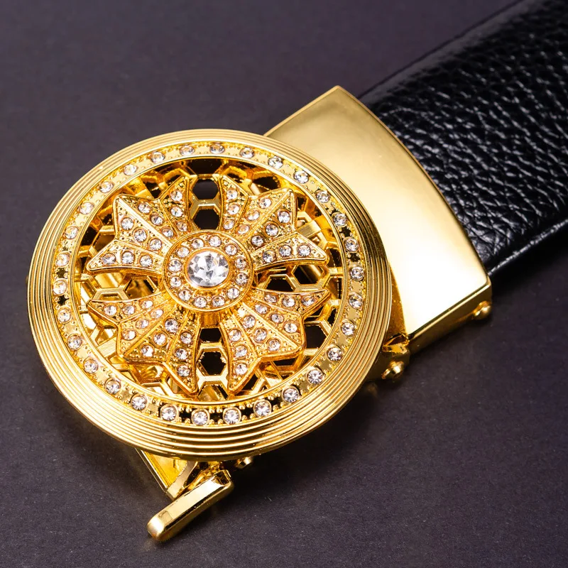 

Leather Men's Belt Automatic Round Buckle Lychee Pattern High Quality Buckle Ceinture Male Jeans Dress Decorative Gifts