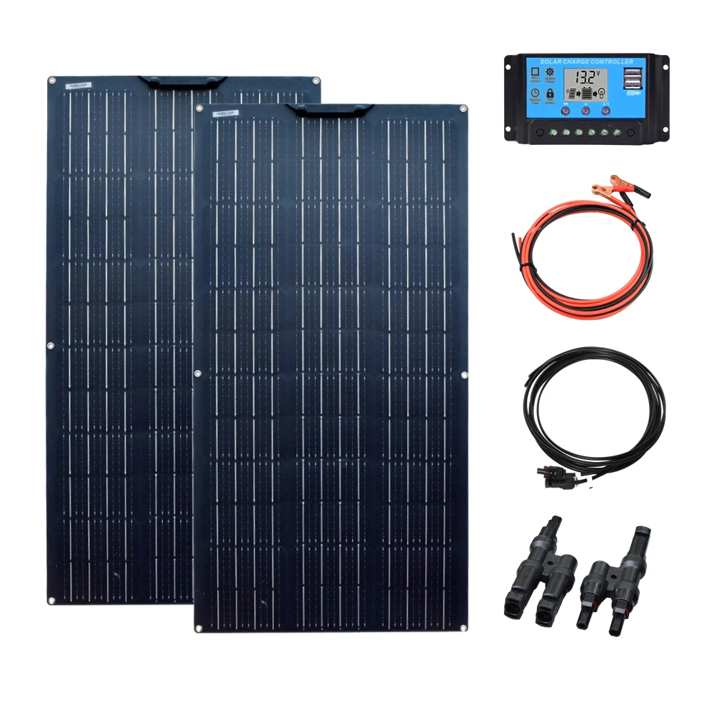 Online Kit Panel Surya 18V 100W 200W 300W 400W Sistem PV Surya Panel Fleksibel Monokristalin Untuk Mobil Yacht 12V 24V Pengisi Daya Baterai