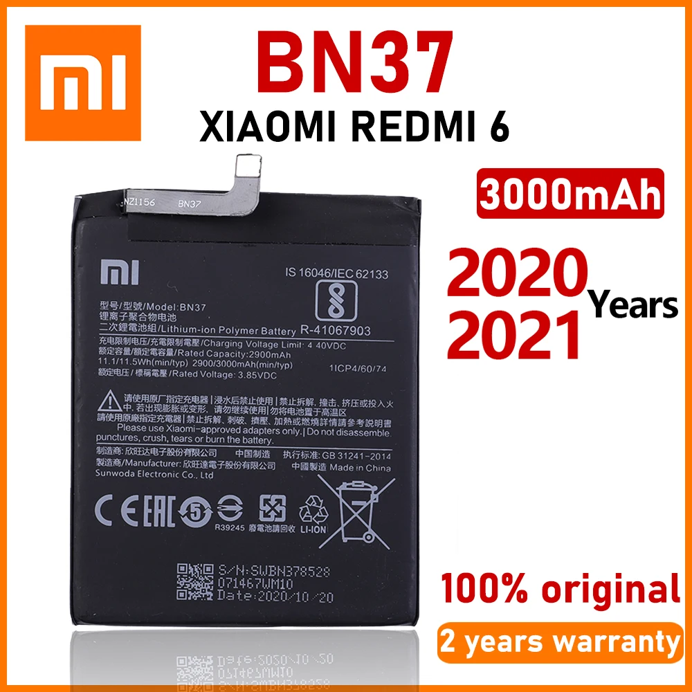 

Xiao Mi New 100% Original 3000mAh BN37 Battery For Xiaomi Redmi 6 Redmi6 Redmi 6A Mobile Phone Batteries Bateria