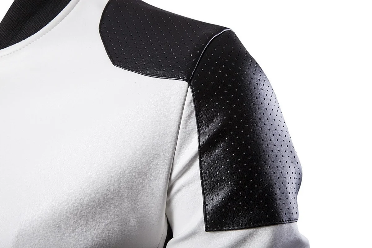 

Men's casual leather jacket 2021 new black and white stand-up collar youth racing suit fashion men's clothing PU leather jacket