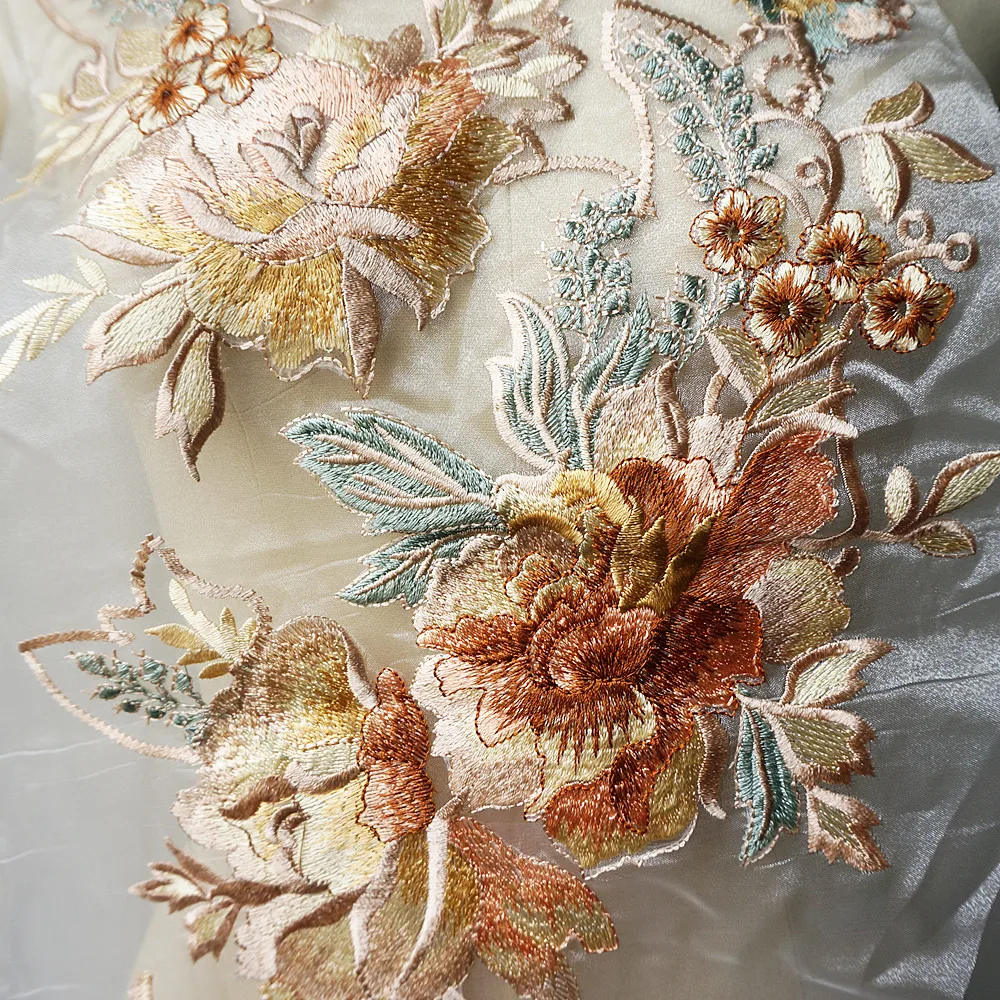 Большой вышитый кружевной цветок аппликация шитье цветочный воротник нашивка