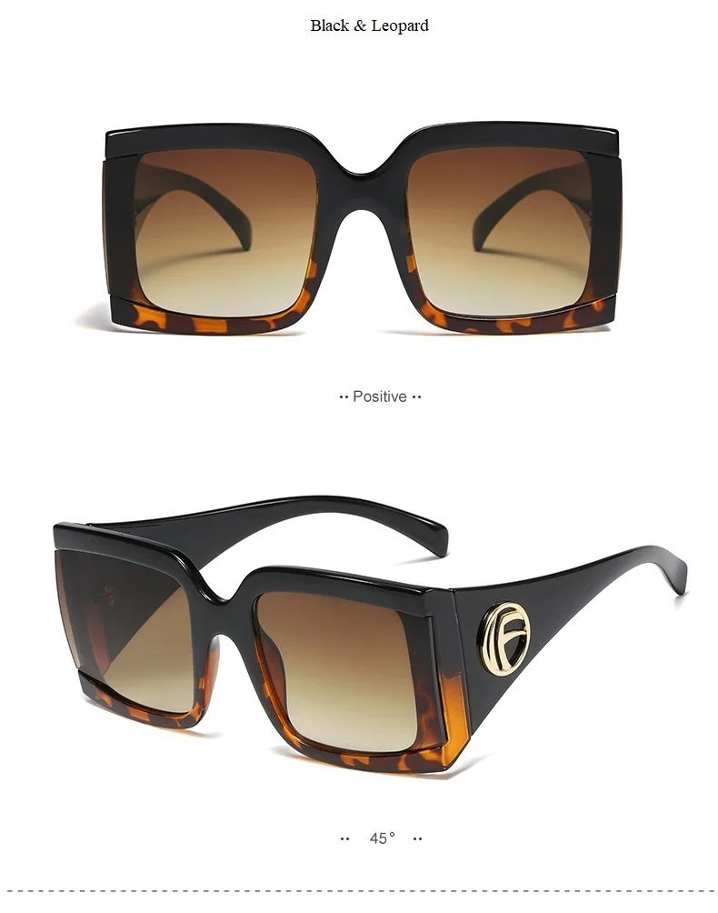 Wide Leg Oversized Sunglasses For Women Retro Print Letter Frame Celebrity Fashion Sun Glasses Men Black Square Eyewear Oculos