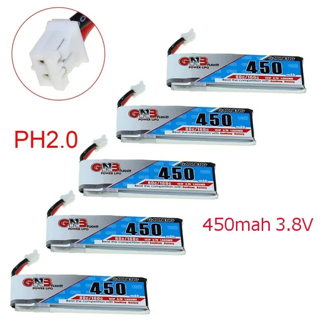 5PCS 3.8V PH2 Аккумуляторная батарея Gaoneng 3,7 V 3,8 V 450mAh 1S 80C 160C Lipo с белой вилкой для RC FPV Racing Cine Whoop BetaFPV Drone - Цвет: 5PCS 3.8V PH2