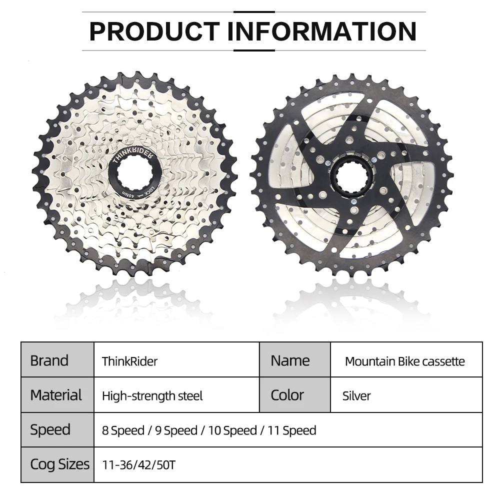Цена Кассета велосипеда ThinkRider, свободное колесо для велосипеда Shimano, 8 9 10 11 скоростей, 36T 40T 42T 46T 50T 52T